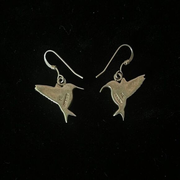 Vintage Hummingbird Turquoise and Marked 925 Sterling Silver ML Dangle Earrings - Picture 2 of 6